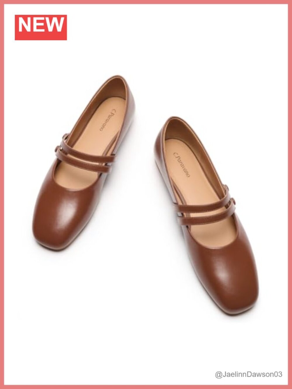 Women's Leather Square Toe Mary Jane Flats Dual Strap
